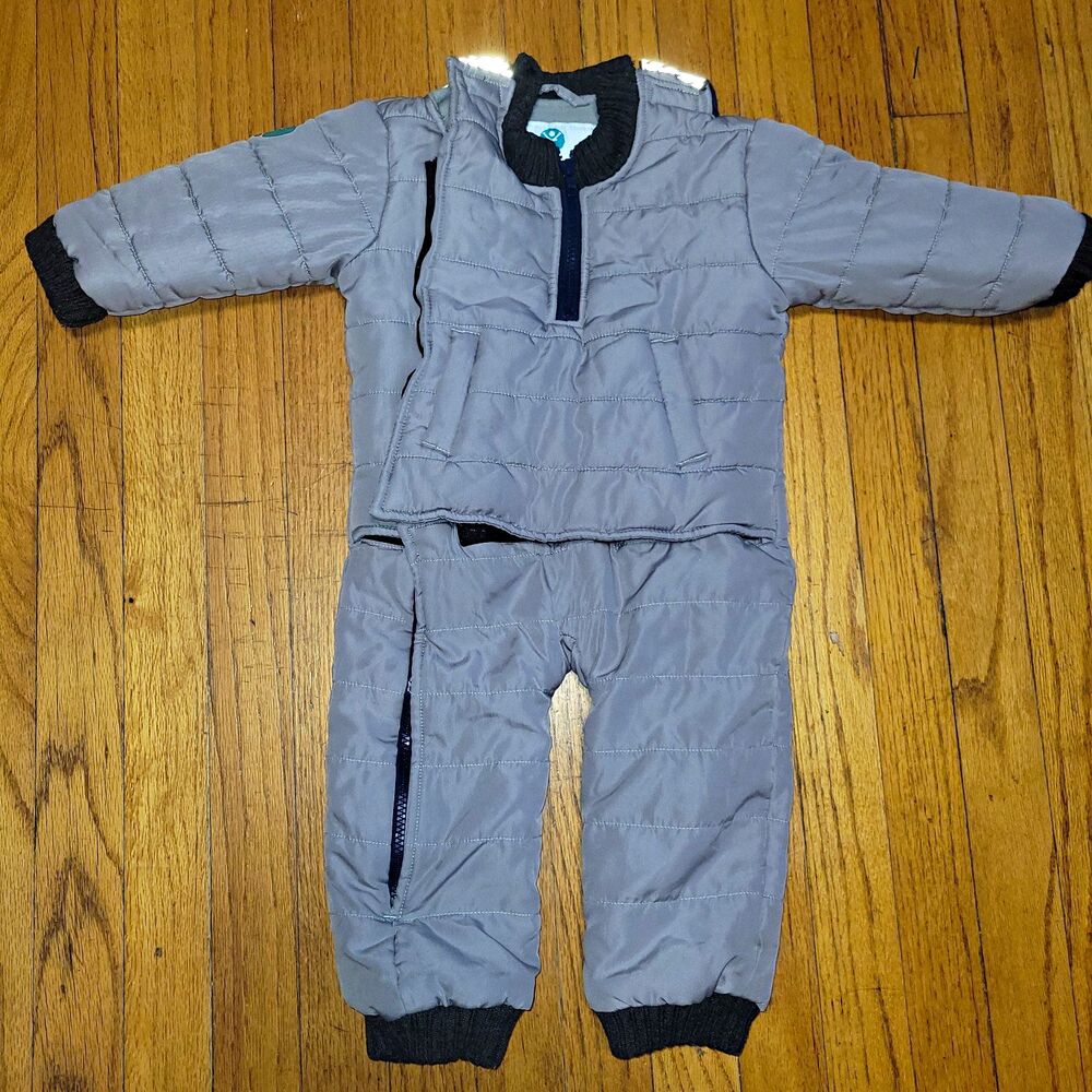 buckle me baby  Gray Fleece Lined Zip One-Piece Snowsuit Bunting 12-18M
